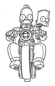 Kolorowanka Homer i Bart na motorze