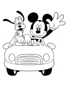 Myszka Miki i Pluto jadą samochodem - kolorowanka