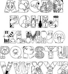 Alfabet z literkami w zwierzęta - kolorowanka