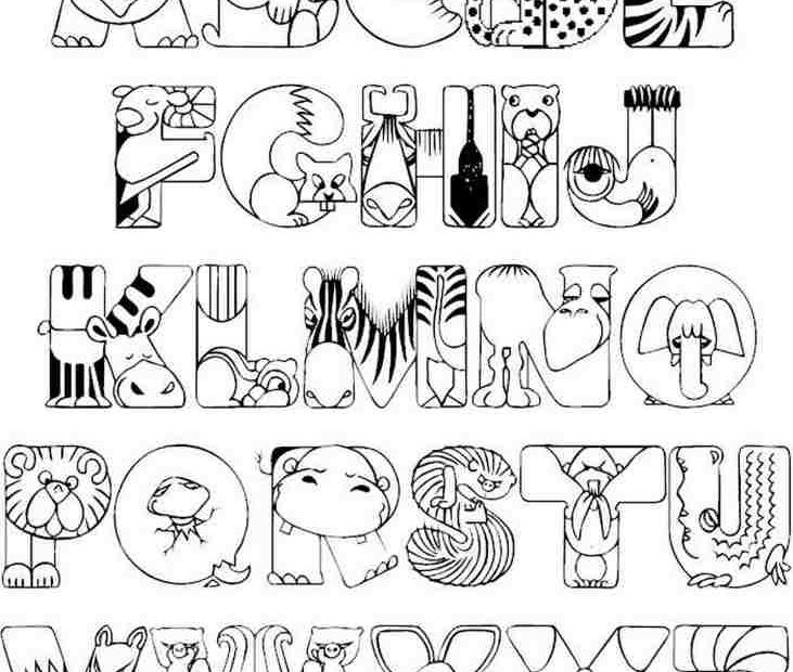 Alfabet z literkami w zwierzęta - kolorowanka