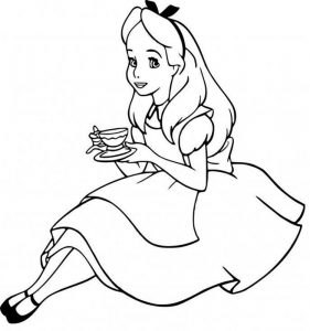 Alicja pije herbatkę - kolorowanka dla dzieci z bajki
