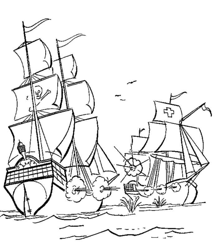 Bitwa statków na morzu - kolorowanka do druku
