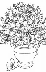 Bukiet wiosennych kwiatów w doniczce - kolorowanka do druku