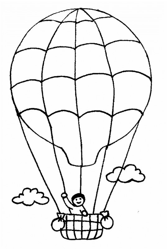 Chłopiec lecący balonem na niebie - kolorowanka do druku