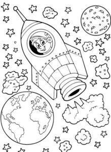Chłopiec w kosmosie kolorowanka dla dzieci