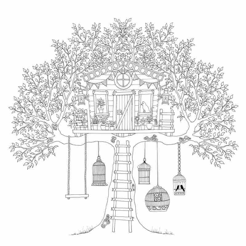Domek na drzewie - trudna Mandala dla dorosłych