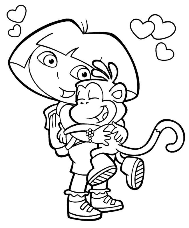 Dora przytula małpkę kolorowanka dla dziewczynek