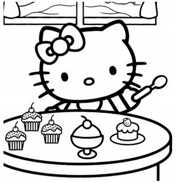 Hello Kitty je deser - kolorowanka dla dzieci