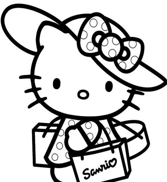 Hello Kitty na zakupach - darmowa kolorowanka