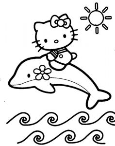Hello Kitty płynie na delfinku - malowanka do druku
