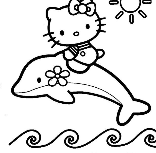 Hello Kitty płynie na delfinku - malowanka do druku