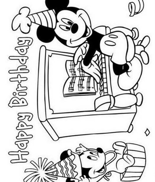 Kartka urodzinowa do kolorowania z Myszką Miki
