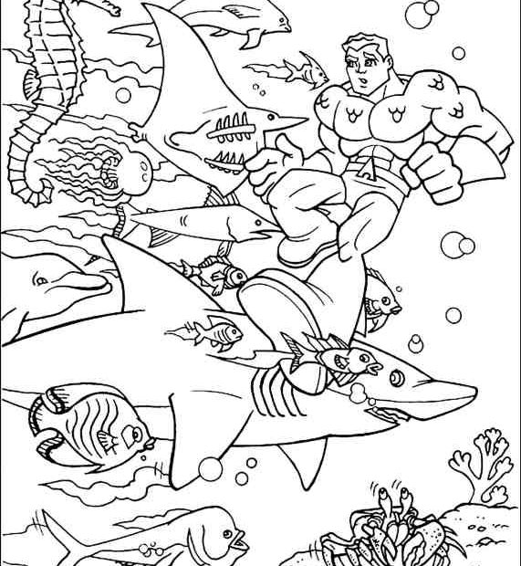 Kolorowanka Aquaman i ryby