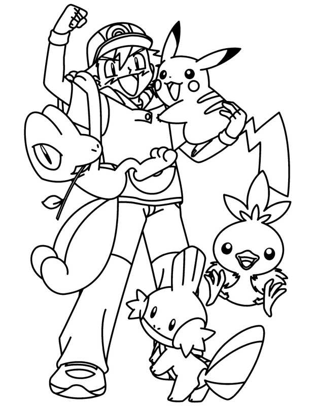 Kolorowanka Ash Ketchum z Pokemon do wydruku