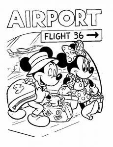 Kolorowanka Disney z myszką Miki i Minnie na lotnisku
