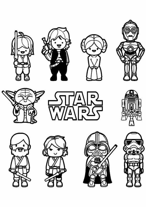 Kolorowanka do druku z figurkami ze Star Wars