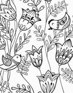 Kolorowanka mandala z kwiatami i ptaszkami