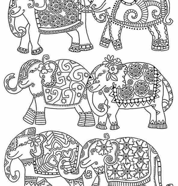 Kolorowanka Mandala ze słonikami