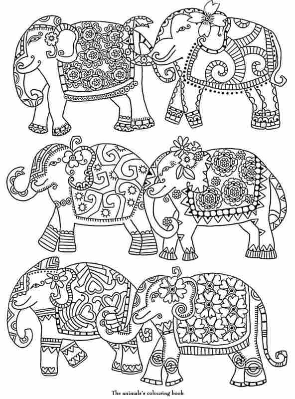 Kolorowanka Mandala ze słonikami