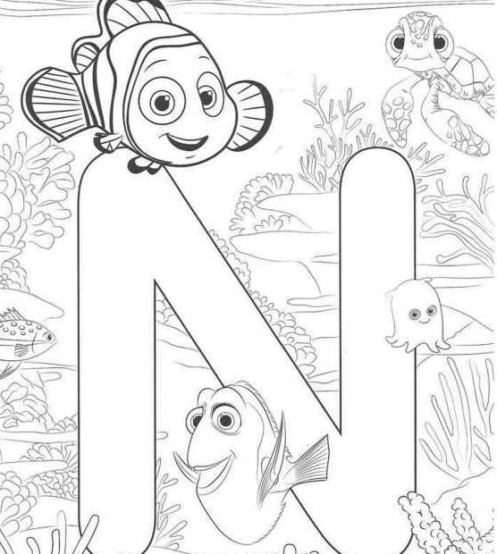 Kolorowanka N jak Nemo z literka do druku