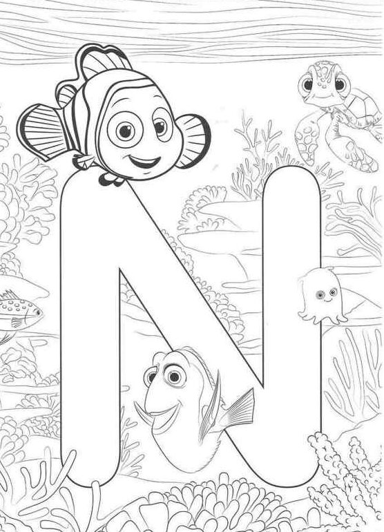 Kolorowanka N jak Nemo z literka do druku