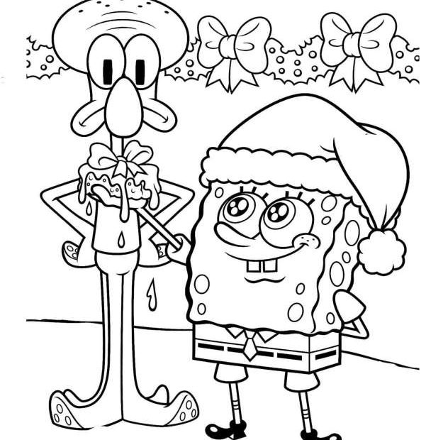 Kolorowanka na Boże Narodzenie ze SpongeBob'em i Skalmarem