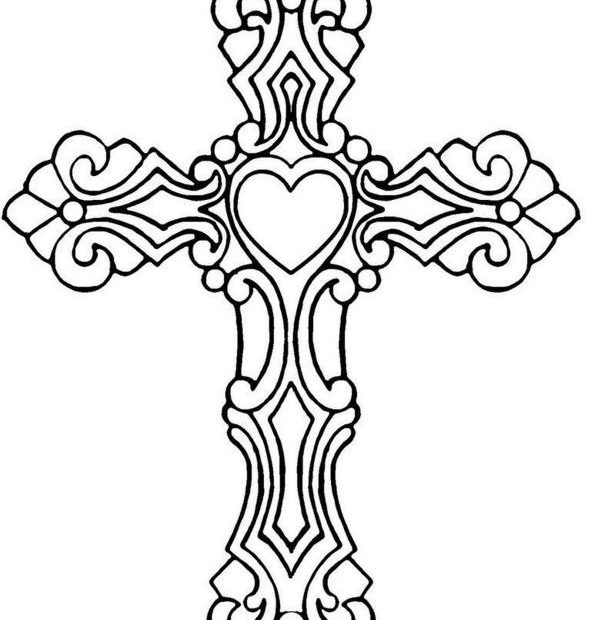 Kolorowanka religijna z krzyżem i sercem