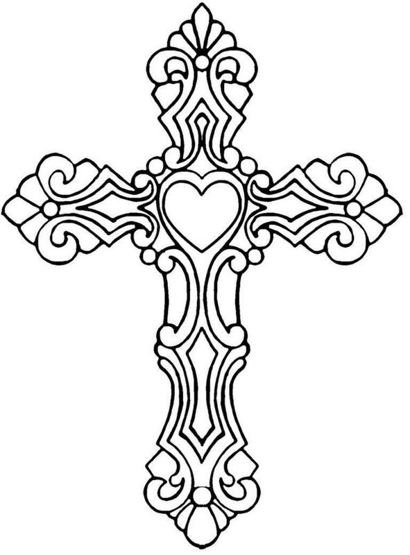 Kolorowanka religijna z krzyżem i sercem