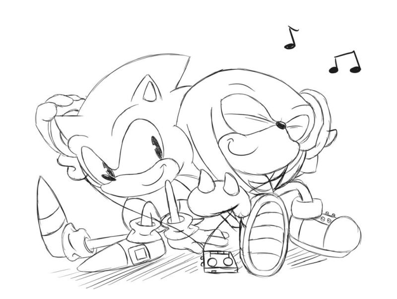 Kolorowanka Sonic słucha muzyki