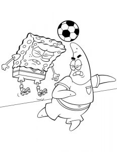 Kolorowanka SpongeBob i Patryk grają w piłkę