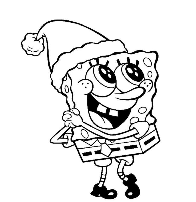 Kolorowanka świąteczna dla dzieci ze SpongeBob'em