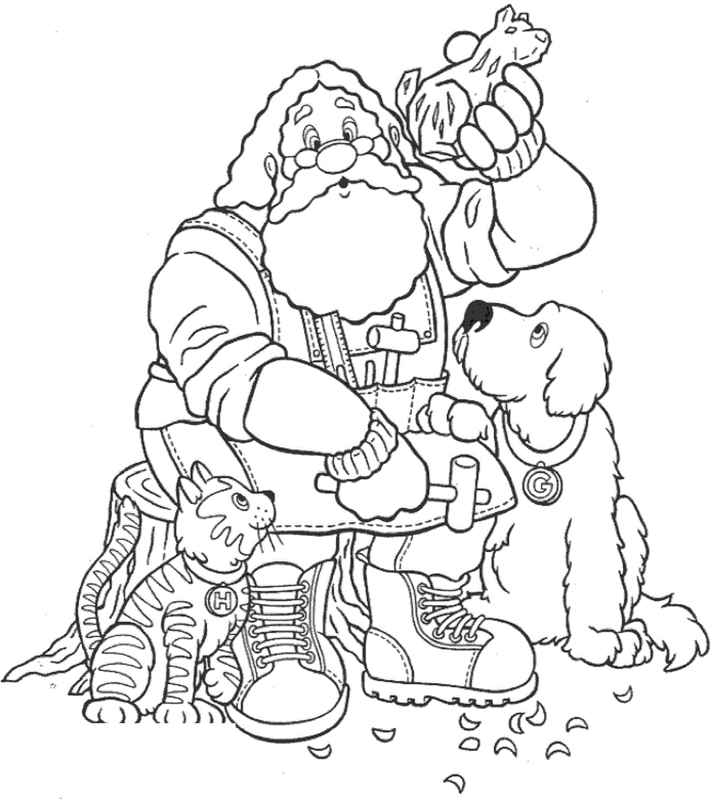 Kolorowanka Święty Mikołaj i zwierzęta do druku