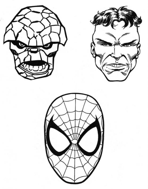 Kolorowanka trzy głowy z Avengers do drukowania