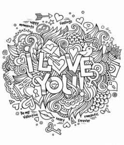 Kolorowanka walentynkowa z napisem "I Love You"
