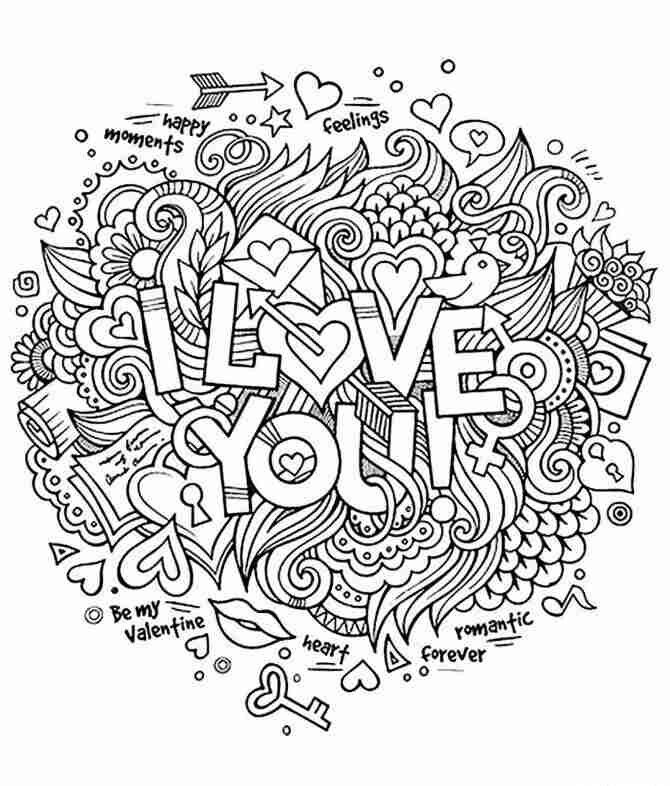 Kolorowanka walentynkowa z napisem "I Love You"