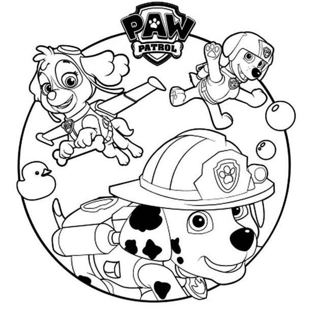 Kolorowanka z bohaterami serialu animowanego Psi Patrol