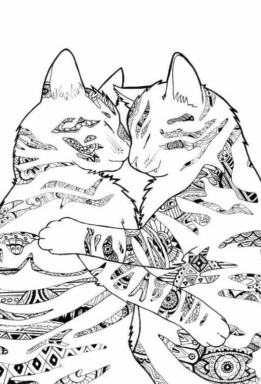 Kolorowanka z dwoma przytulonymi kotkami