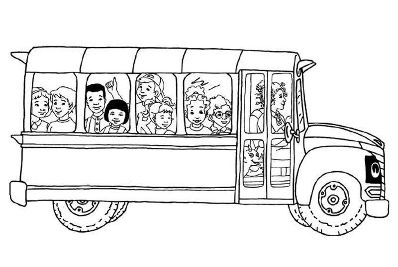 Kolorowanka z dziećmi w szkolnym busie
