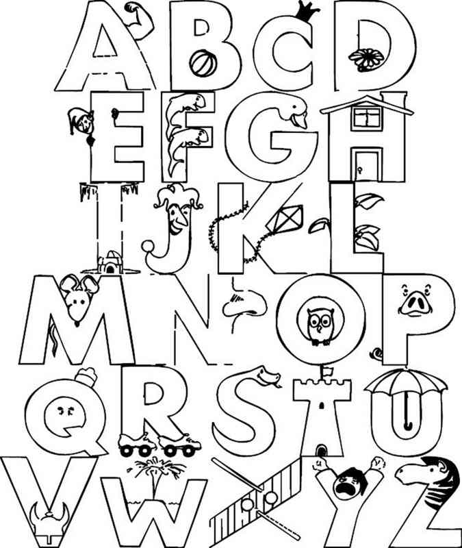 Kolorowanka z literkami alfabetu do kolorowania dla dzieci