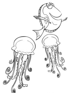 Kolorowanka z meduzami z bajki Nemo