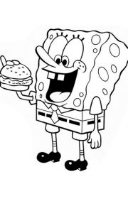 Kolorowanka ze SpongeBob'em jedządcym hamburgera