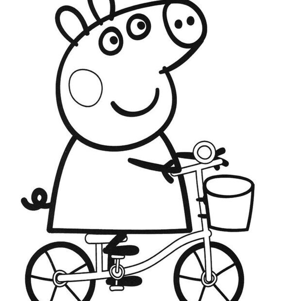 Kolorowanka ze Świnką Peppą jadącą na rowerku