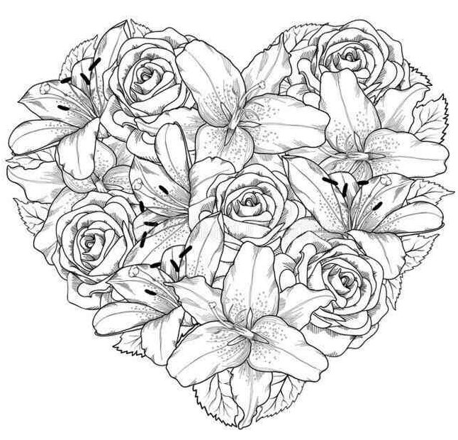 Kwiatowe serce - darmowa kolorowanka online