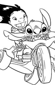 Lilo i Stich pędzą na rowerku dla dzieci - kolorowanka