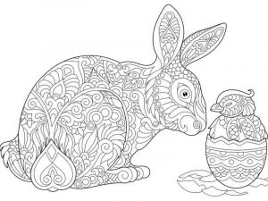 Mandala z króliczkiem i pisanką wielkanocną do wydruku