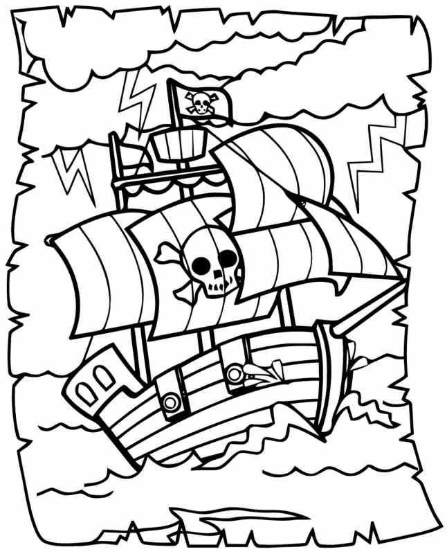 Mapa ze statkiem piratów - kolorowanka