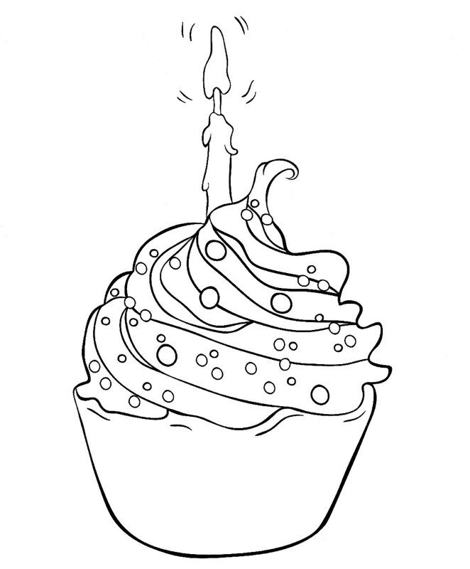Muffinka urodzinowa ze świeczką - kolorowanka do pobrania