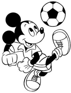 Myszka Miki gra piłkę nożną - kolorowanka dla dzieci