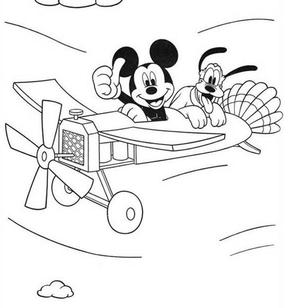 Myszka Miki leci samolotem - kolorowanka do druku