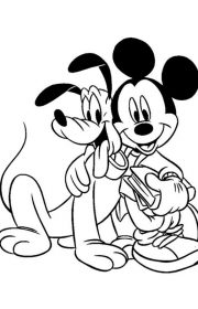 Myszka Miki przytula się z psem Pluto - malowanka dla dzieci